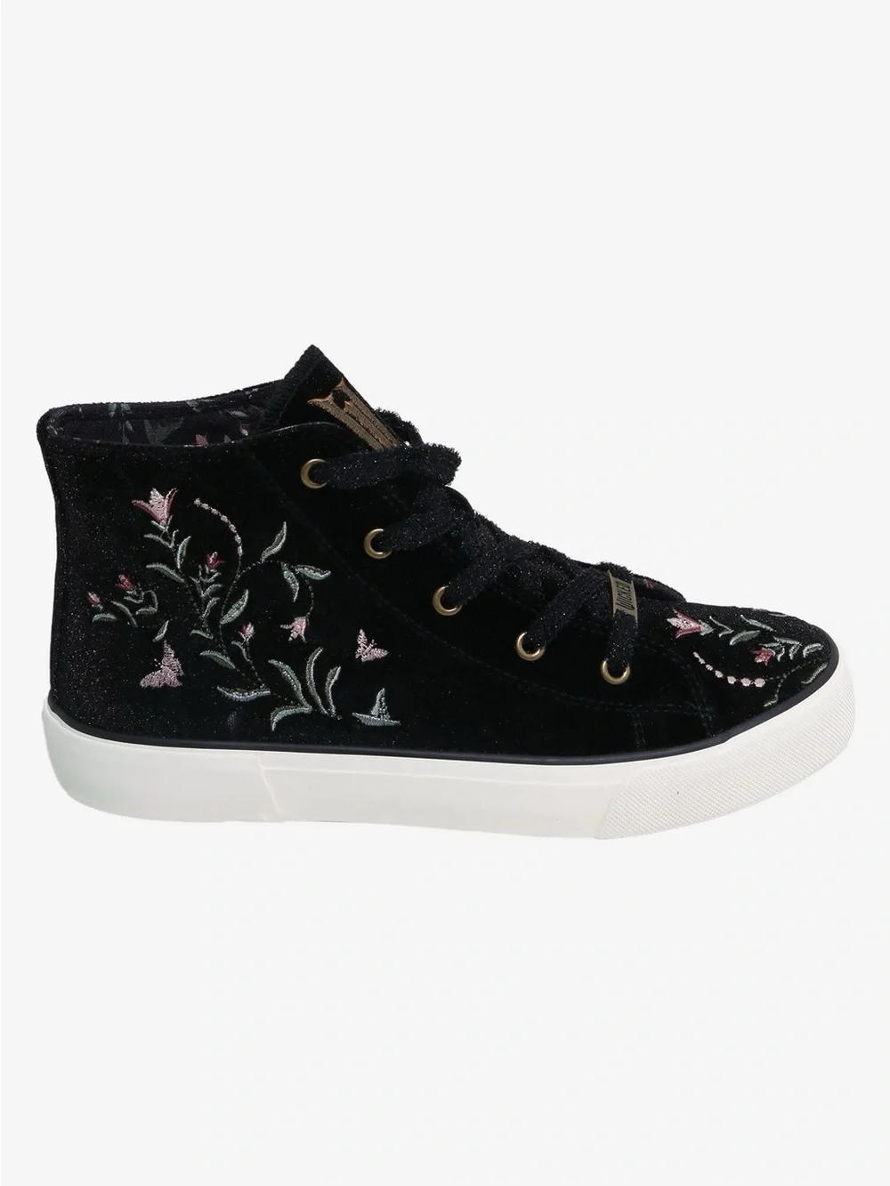 Wicked Black Velvet High-Top Sneaker with Pink & Mint Embroidery